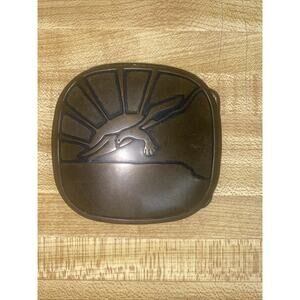 Vintage Brass Belt Buckle Sun Sun-ray Sunrise Seagull Bird 1970s 3”x 2-5/8”